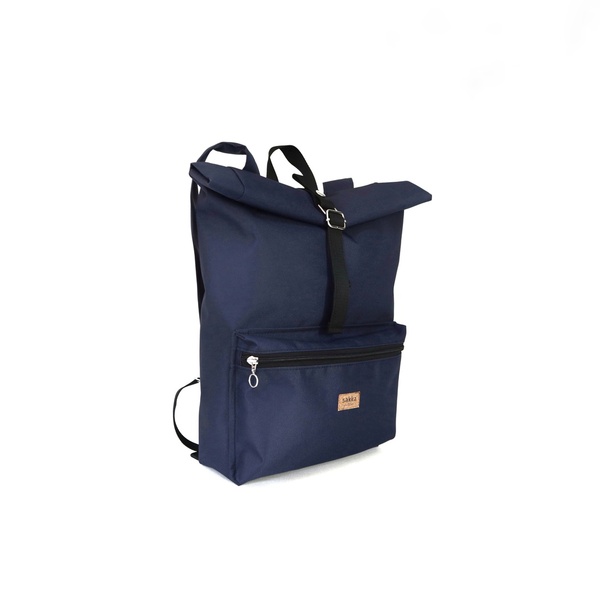 Μπλε Σακίδιο Πλάτης // Roll top Backpack - ύφασμα, πλάτης, σακίδια πλάτης, all day - 2