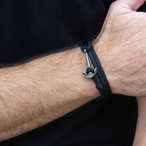 Ανδρικό βραχιόλι Anchor gun metal - ανδρικά, δώρο, βραχιόλια, κορδόνια, χειροποίητα, δώρα για άντρες, αυξομειούμενα - 2