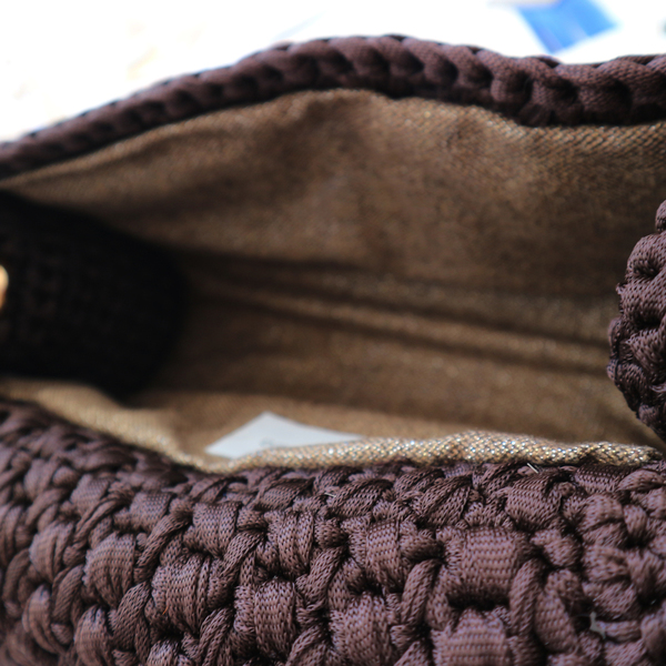 Τσάντα πλεκτή χειροποίητη καφέ με αλυσίδα chanel - fashion, γυναικεία, ώμου, crochet, χειροποίητα, πλεκτές τσάντες - 3