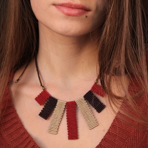 Trip -- Macrame necklace - κόκκινο, πολύχρωμο, μακραμέ, κορδόνια, χειροποίητα, ethnic - 3
