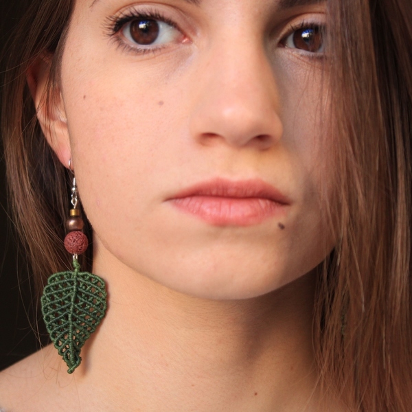 be-leaves -- Macrame earrings - κρεμαστά, πλεκτά, μακραμέ, χειροποίητα, κορδόνια, δώρο, γάντζος - 4