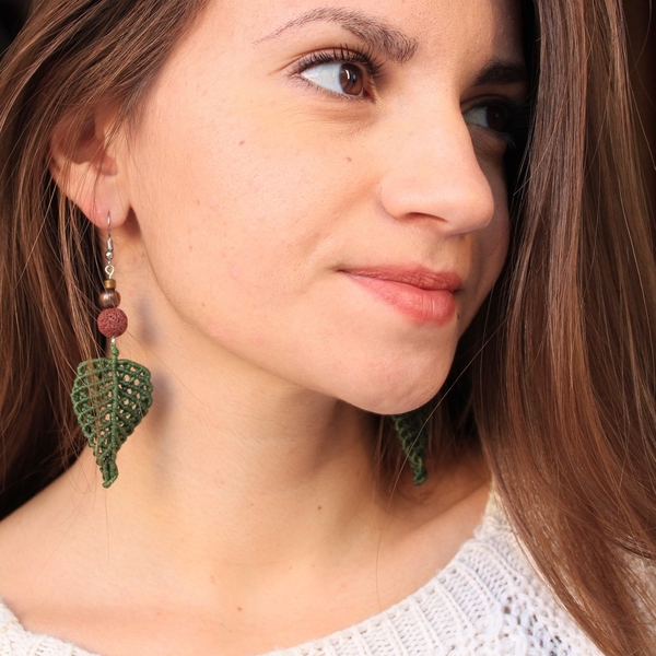 be-leaves -- Macrame earrings - κρεμαστά, πλεκτά, μακραμέ, χειροποίητα, κορδόνια, δώρο, γάντζος - 5