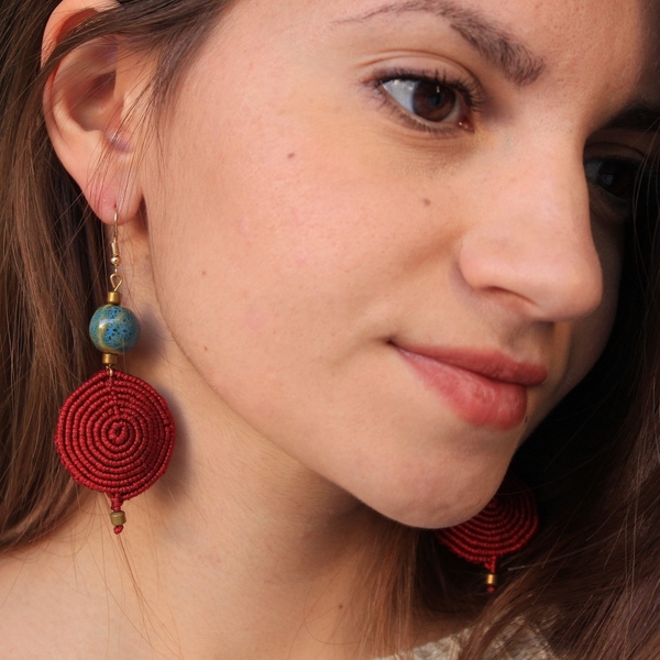 RedRound -- Macrame earrings - μακραμέ, κορδόνια, must αξεσουάρ, κρεμαστά, δώρα για γυναίκες - 3