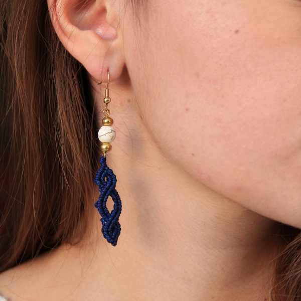 Elegance -- Macrame earrings - chic, βραδυνά, δώρο, μακραμέ, κορδόνια, χειροποίητα, romantic, minimal, κρεμαστά, μεγάλα - 3