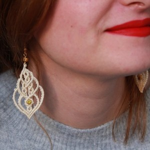 Romantic -- Macrame earrings - chic, βραδυνά, δώρο, δάκρυ, μακραμέ, κορδόνια, χειροποίητα, romantic, κρεμαστά, πλεκτά - 5