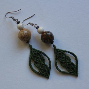 Handmade Macrame earrings - κρεμαστά, πλεκτά, κορδόνια, μακραμέ, χειροποίητα, χαολίτης