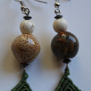 Handmade Macrame earrings - χαολίτης, μακραμέ, κορδόνια, χειροποίητα, κρεμαστά, πλεκτά - 2