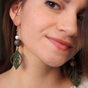 Handmade Macrame earrings - χαολίτης, μακραμέ, κορδόνια, χειροποίητα, κρεμαστά, πλεκτά - 4
