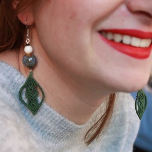 Handmade Macrame earrings - χαολίτης, μακραμέ, κορδόνια, χειροποίητα, κρεμαστά, πλεκτά - 5