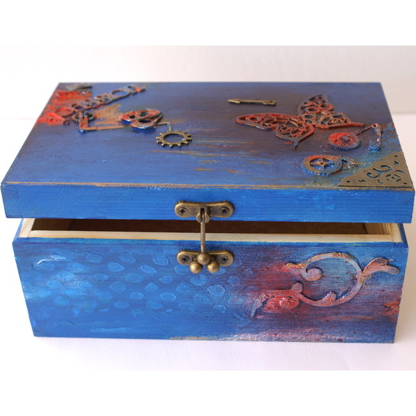 μπλε κουτί - πεταλούδα - δώρο, οργάνωση & αποθήκευση, πεταλούδα, μεταλλικά στοιχεία