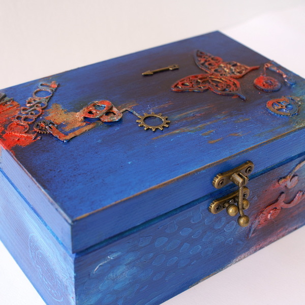 μπλε κουτί - πεταλούδα - δώρο, οργάνωση & αποθήκευση, πεταλούδα, μεταλλικά στοιχεία - 2