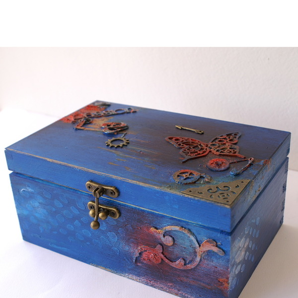 μπλε κουτί - πεταλούδα - δώρο, οργάνωση & αποθήκευση, πεταλούδα, μεταλλικά στοιχεία - 3