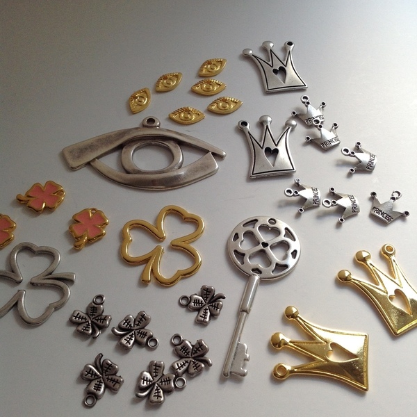 Mix Υλικών "Τυχερά Σύμβολα" για κοσμήματα, γούρια & κατασκευές - μάτι, μεταλλικά στοιχεία, DIY, υλικά κοσμημάτων