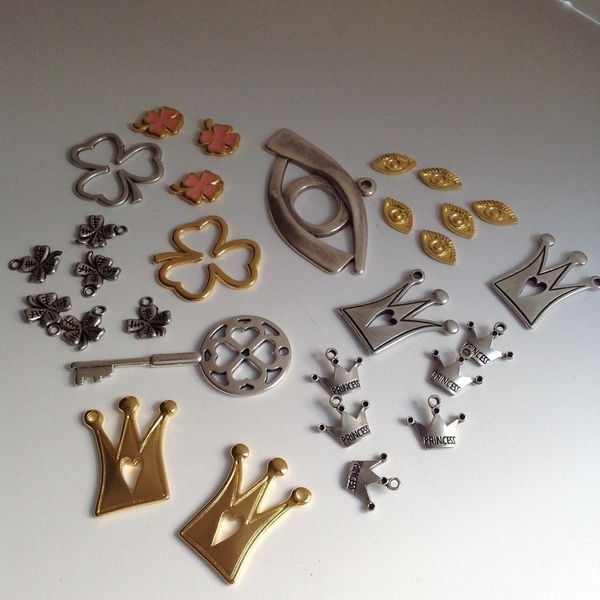 Mix Υλικών "Τυχερά Σύμβολα" για κοσμήματα, γούρια & κατασκευές - μάτι, μεταλλικά στοιχεία, DIY, υλικά κοσμημάτων - 2