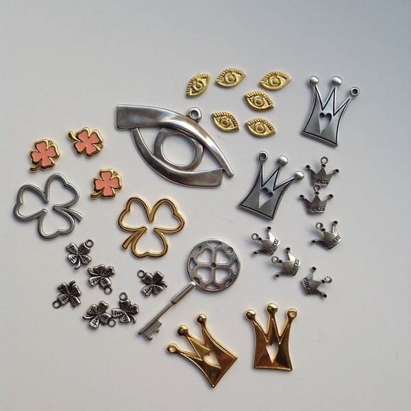 Mix Υλικών "Τυχερά Σύμβολα" για κοσμήματα, γούρια & κατασκευές - μάτι, μεταλλικά στοιχεία, DIY, υλικά κοσμημάτων - 3