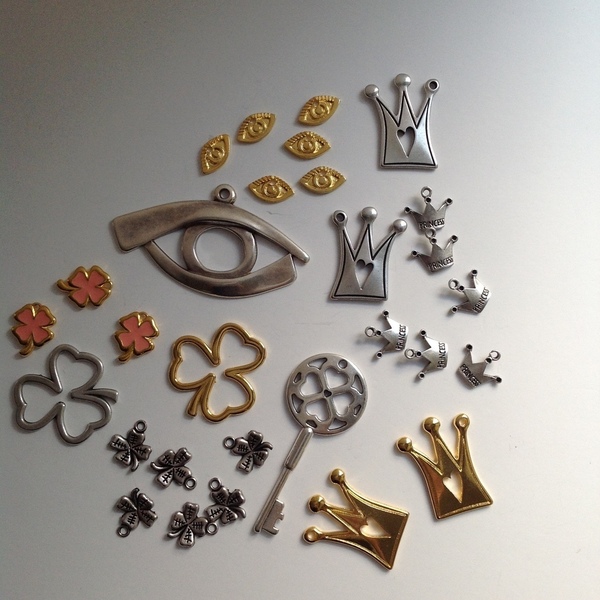 Mix Υλικών "Τυχερά Σύμβολα" για κοσμήματα, γούρια & κατασκευές - μάτι, μεταλλικά στοιχεία, DIY, υλικά κοσμημάτων - 4