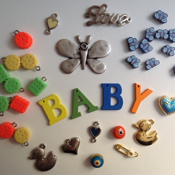 Mix Υλικών "Baby" για κοσμήματα, διακόσμηση & κατασκευές - διακόσμηση, χάντρες, μεταλλικά στοιχεία, DIY, για παιδιά, υλικά κοσμημάτων - 2