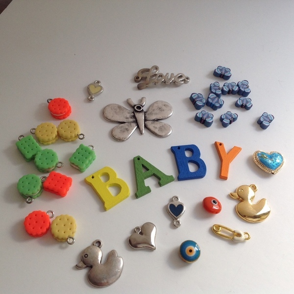 Mix Υλικών "Baby" για κοσμήματα, διακόσμηση & κατασκευές - διακόσμηση, χάντρες, μεταλλικά στοιχεία, DIY, για παιδιά, υλικά κοσμημάτων