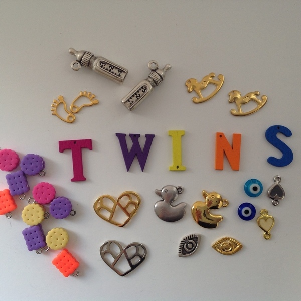 Mix Υλικών "Twins" για κοσμήματα, διακόσμηση & κατασκευές - διακόσμηση, μάτι, χάντρες, μεταλλικά στοιχεία, DIY, για παιδιά, υλικά κοσμημάτων - 2
