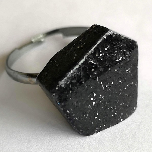 αυξομειώμενο δαχτυλίδι απο πολυμερικό πηλό σε γκρί ανθρακί απόχρωση - πηλός, γεωμετρικά σχέδια, μεγάλα, αυξομειούμενα