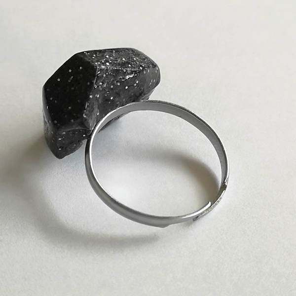 αυξομειώμενο δαχτυλίδι απο πολυμερικό πηλό σε γκρί ανθρακί απόχρωση - πηλός, γεωμετρικά σχέδια, μεγάλα, αυξομειούμενα - 2