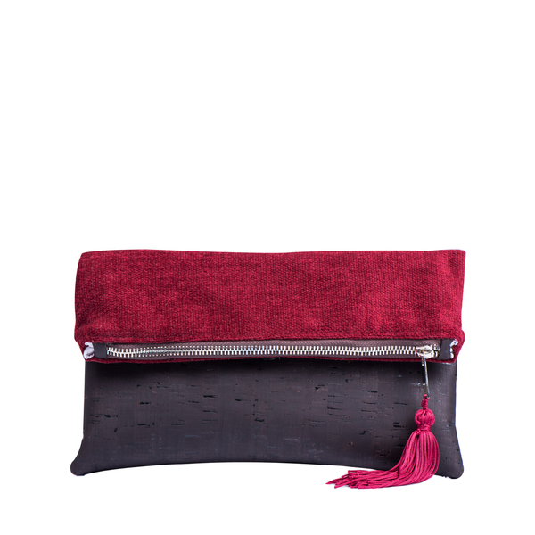 Τσάντα Φάκελος από Φελλό και Ύφασμα " Red / Dark Brown " - φάκελοι, χιαστί, φελλός