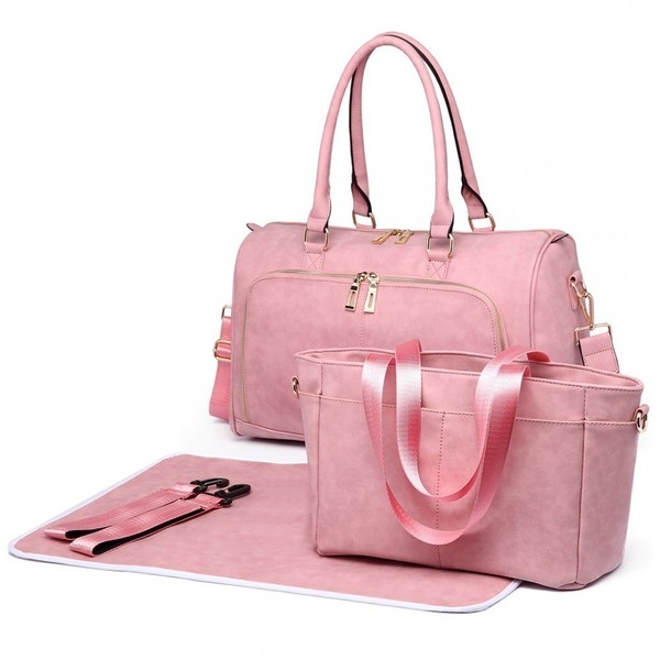 Ροζ Τσάντα Αλλαξιέρα Leather Look 3 Pcs - ώμου, κορίτσι, αγόρι, τσάντα, βρεφικά, χειρός, τσάντα αλλαξιέρα