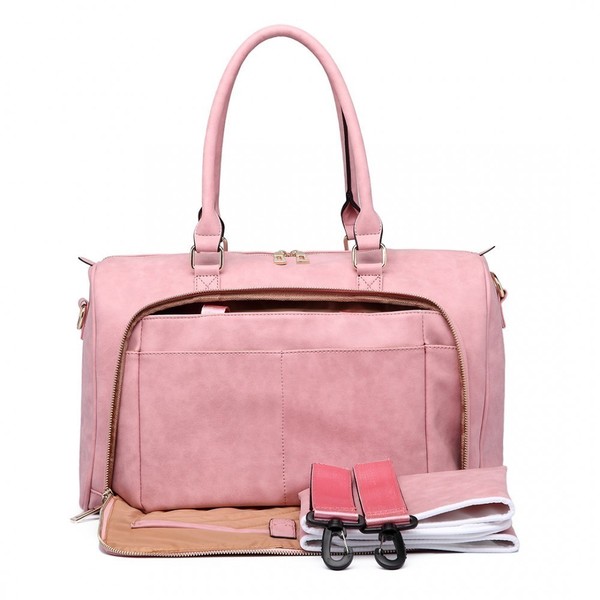 Ροζ Τσάντα Αλλαξιέρα Leather Look 3 Pcs - ώμου, κορίτσι, αγόρι, τσάντα, βρεφικά, χειρός, τσάντα αλλαξιέρα - 4