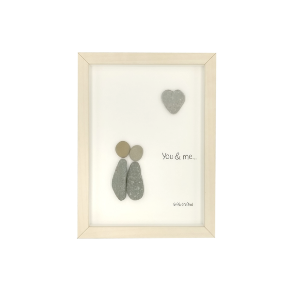 Κάδρο με βότσαλα "A heart & a kiss" - πέτρα, πίνακες & κάδρα, κρεμαστά, ζευγάρια, επιτραπέζια