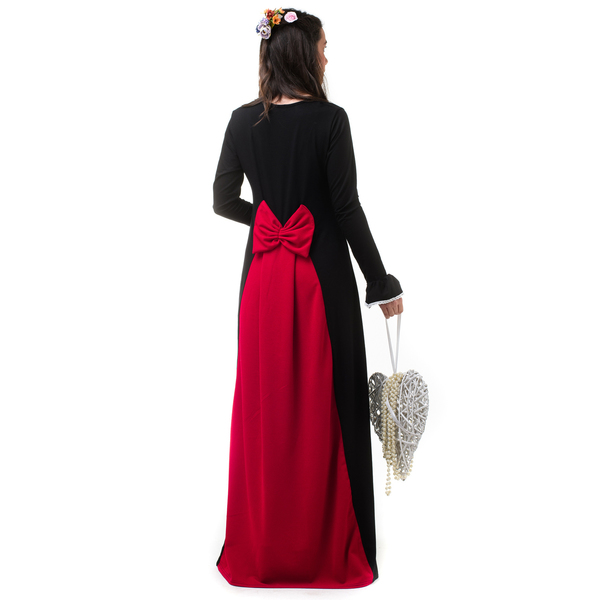 Μαύρο Μακρύ Φόρεμα με Φιόγκο & Ουρά Κόκκινη - romantic