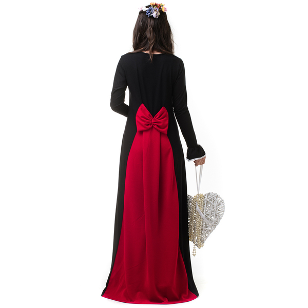 Μαύρο Μακρύ Φόρεμα με Φιόγκο & Ουρά Κόκκινη - romantic - 3