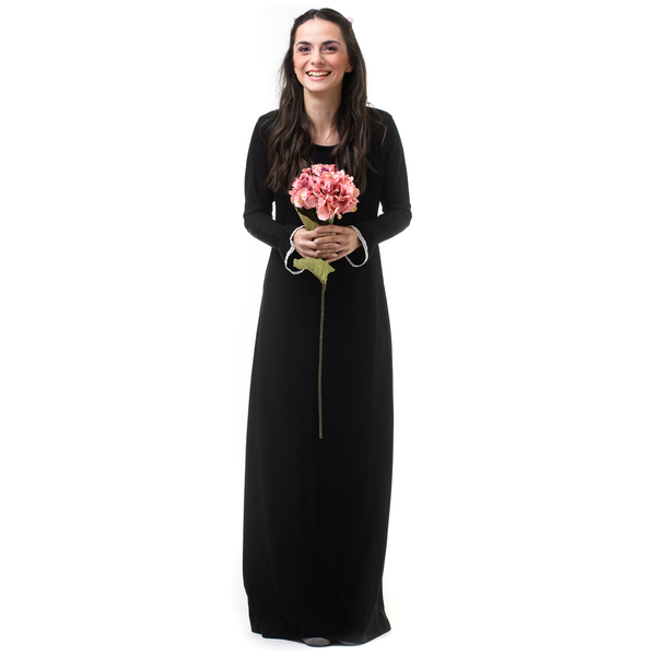 Μαύρο Φόρεμα Μακρύ με Φιόγκο & Ουρά Ροζ Καπιτονέ - φλοράλ, romantic - 3