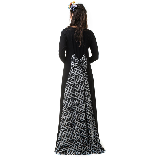 Μαύρο Φόρεμα Μακρύ με Φιόγκο Ασπρόμαυρο & Ουρά - romantic