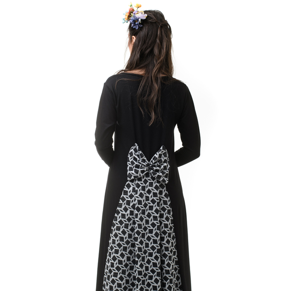 Μαύρο Φόρεμα Μακρύ με Φιόγκο Ασπρόμαυρο & Ουρά - romantic - 3
