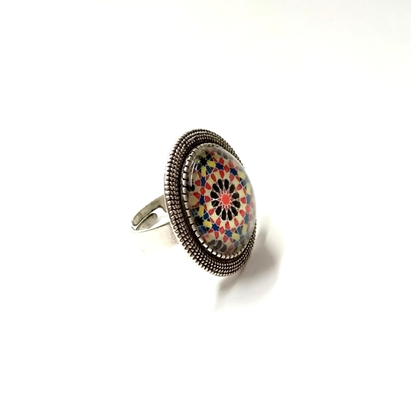 Bohemian ring - γυαλί, στρογγυλό, επάργυρα, boho, μπρούντζος, μεγάλα, Black Friday, αυξομειούμενα - 2