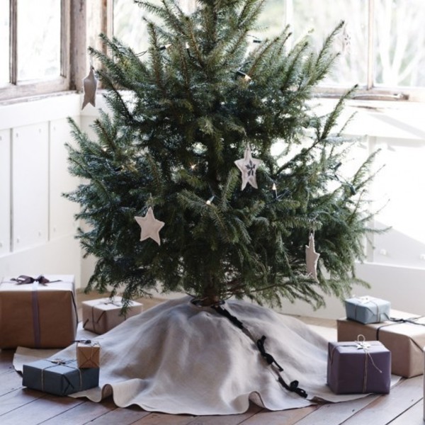 Λινή Χριστουγεννιάτικη ποδιά σε φυσικό χρώμα για το δέντρο - διακοσμητικό, διακοσμητικά, χριστουγεννιάτικα δώρα - 3