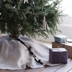 Λινή Χριστουγεννιάτικη ποδιά σε φυσικό χρώμα για το δέντρο - διακοσμητικό, διακοσμητικά, χριστουγεννιάτικα δώρα - 4
