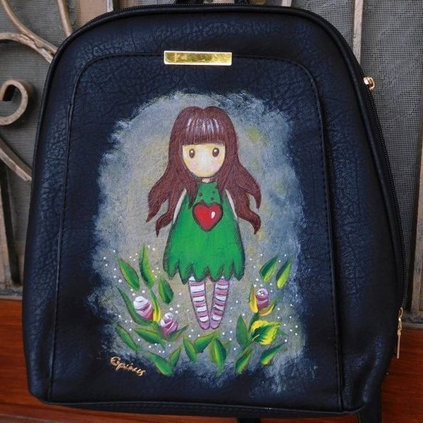Σακίδιο-τσάντα πλάτης-ζωγραφισμένο σακίδιο με κοριτσάκι gorjuss. - δώρο, πλάτης, δερματίνη