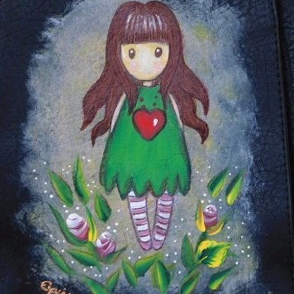 Σακίδιο-τσάντα πλάτης-ζωγραφισμένο σακίδιο με κοριτσάκι gorjuss. - δώρο, πλάτης, δερματίνη - 3
