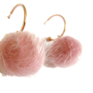 Cute Pink Ball Σκουλαρίκια - επιχρυσωμένα, ορείχαλκος, pom pom, κρεμαστά - 2