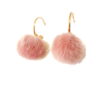 Cute Pink Ball Σκουλαρίκια - επιχρυσωμένα, ορείχαλκος, pom pom, κρεμαστά - 3
