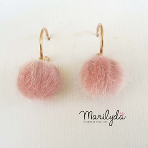 Cute Pink Ball Σκουλαρίκια - επιχρυσωμένα, ορείχαλκος, pom pom, κρεμαστά - 4