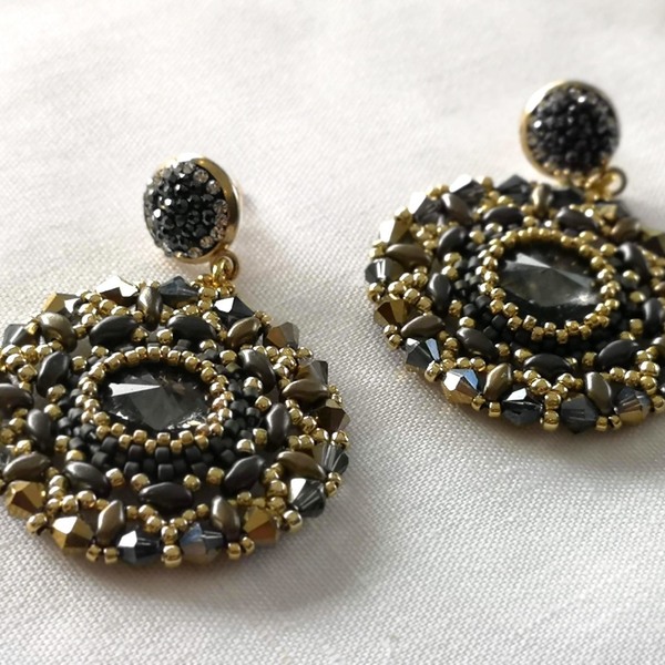 silver and gold earrings - statement, καρφωτά, boho, κρεμαστά, μεγάλα σκουλαρίκια - 3