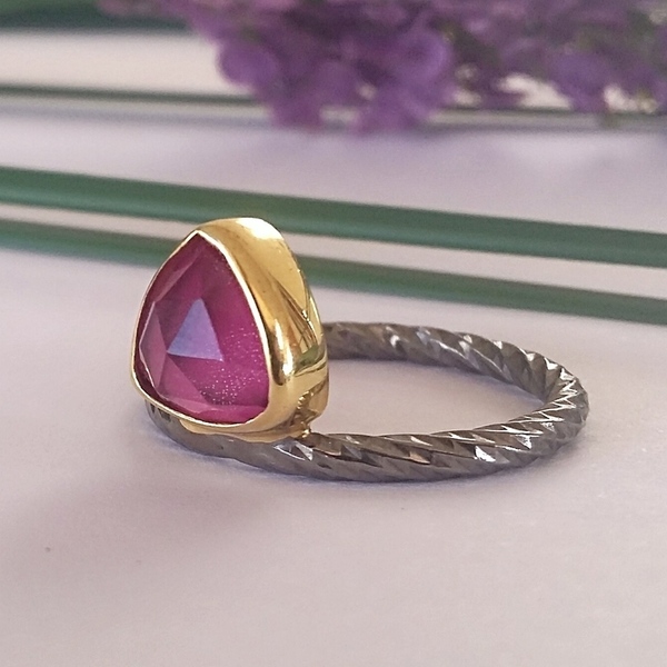 Mini Triangle Ring-Χειροποίητο Δαχτυλίδι Τρίγωνο Από Ασήμι 925 Με Πέτρα - ασήμι, ημιπολύτιμες πέτρες, επιχρυσωμένα, χειροποίητα, σταθερά, επιροδιωμένα