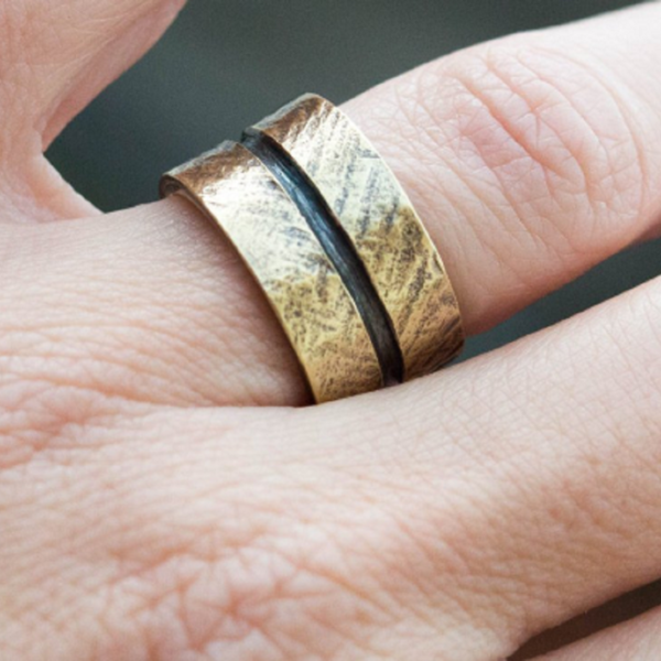 Ανδρικό δαχτυλίδι από Ασήμι και Ορείχαλκο - ορείχαλκος, ανδρικά, γεωμετρικά σχέδια, δαχτυλίδια - 5