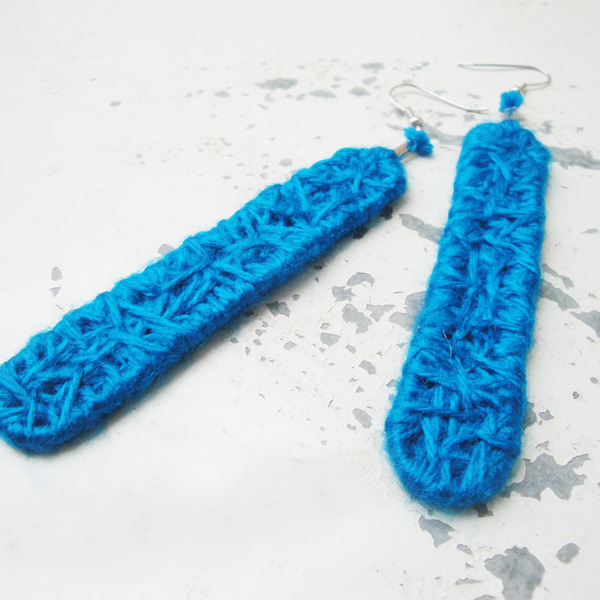 String art μακριά σκουλαρίκια μπλε - χειροποίητα, μακριά, κρεμαστά, μεγάλα, πλεκτά