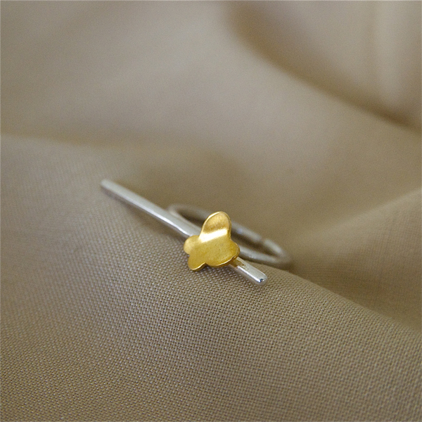 δαχτυλίδι κλαδί με πεταλούδα από ασήμι 925 με επιχρύσωμα, σειρά "Twig" - ασήμι 925, πεταλούδα, βεράκια, αυξομειούμενα - 3