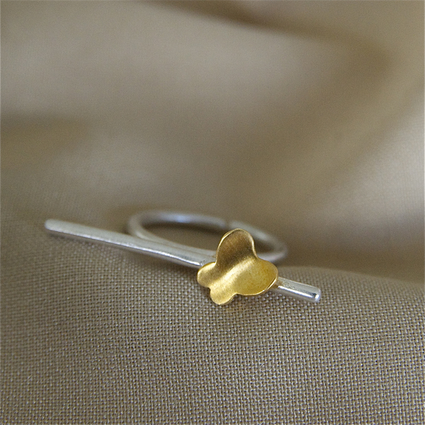 δαχτυλίδι κλαδί με πεταλούδα από ασήμι 925 με επιχρύσωμα, σειρά "Twig" - ασήμι 925, πεταλούδα, βεράκια, αυξομειούμενα - 4