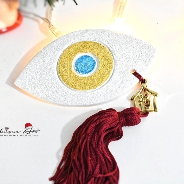 Γούρι επιτραπέζιο Κεραμικό Μάτι ΟΒΑΛ με φούντα - κεραμικό, μάτι, γούρια - 3