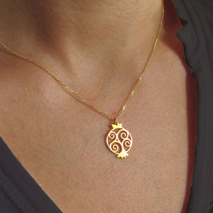 Κολιέ Ρόδι Γούρι με Αλυσίδα Ασήμι 925 - ασήμι, charms, κοντά, ρόδι, δώρα για γυναίκες - 3